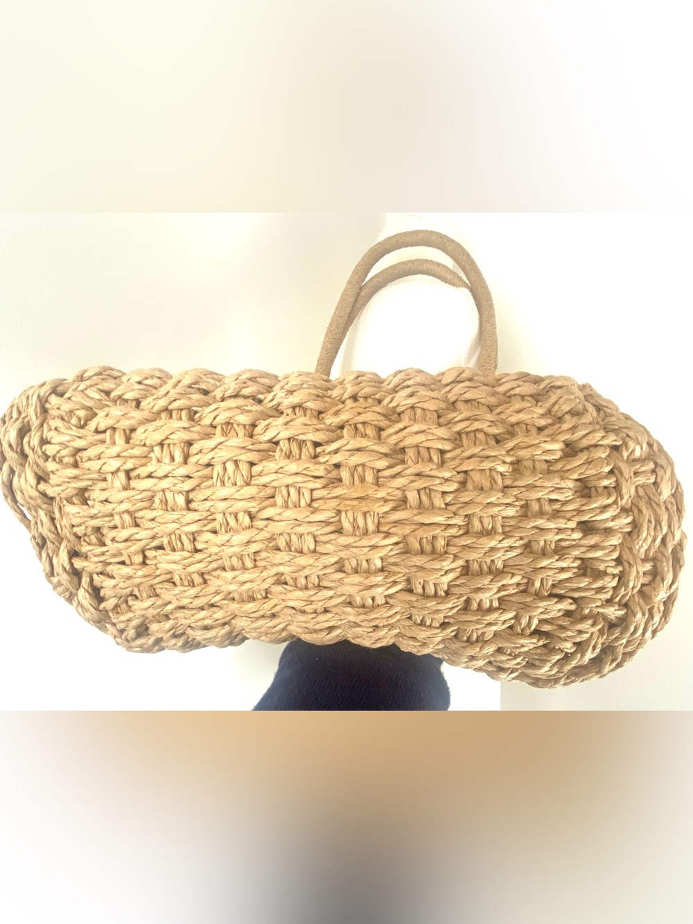 Summer Tote Natural Beige Woven Bag Fully Lined Beach Vacation Shoulder Bag - Picture 5 of 8